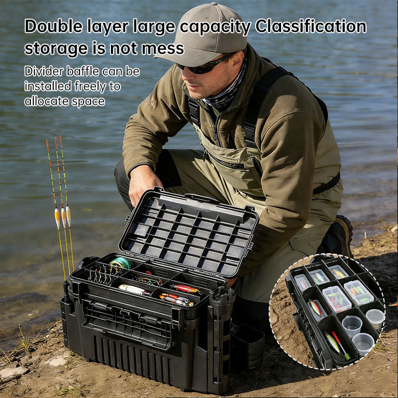 Portable 2-Layer Fishing Tackle Box, Adjustable Compartment Tackle Bag with Rod & Cup Holder - SkyeDragon Gifts