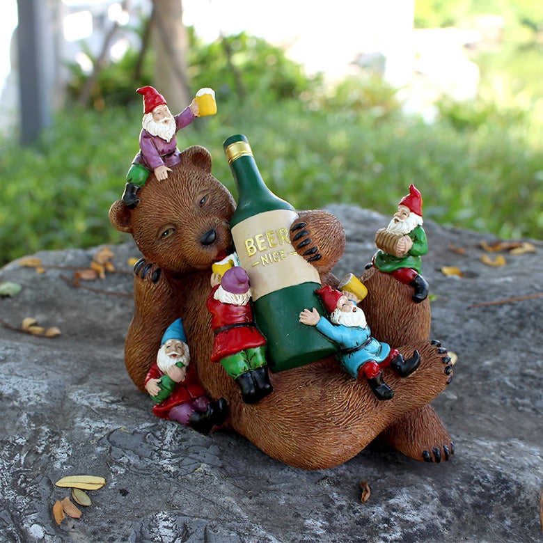 Drunken Bear Resin Figurine Garden Courtyard Decoration 14cm