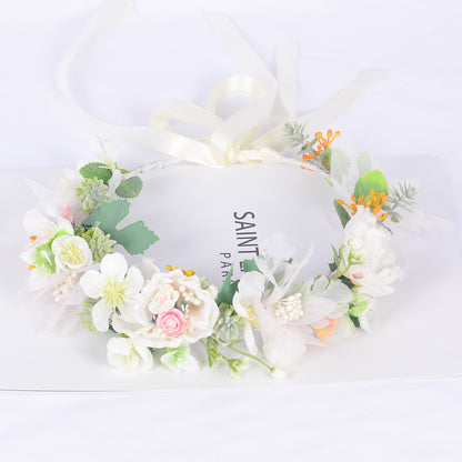 Korean style super fairy bride headdress simulation flower green leaf hair accessory sweet girl Hanfu wedding headdress wreath