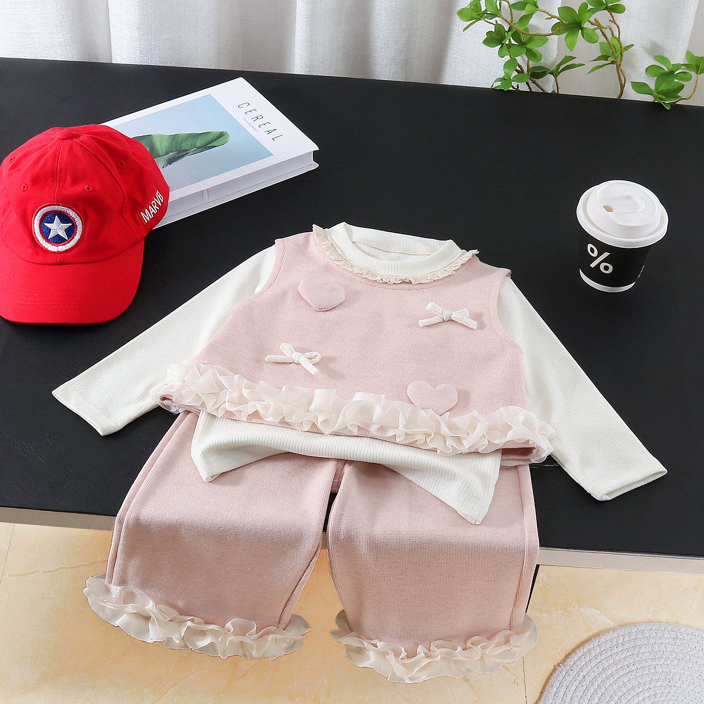 Female baby knitted vest long sleeved three piece set - SkyeDragon Gifts