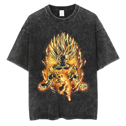 Water washed retro T-shirt street hip-hop anime dragon bead cartoon print graphic casual cotton summer short  sleeved - SkyeDragon Gifts