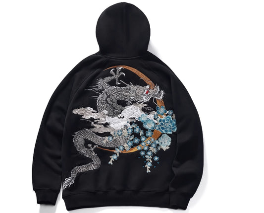 Dragon thorn hooded plus velvet thickened Yokosuka embroidery men and women couple sweatshirts trendy brand jacket tops - SkyeDragon Gifts