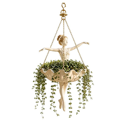 Resin Hanging Planter – Elegant Ballerina Design, Hand-Carved Detail, UV-Resistant Outdoor Flower Pot