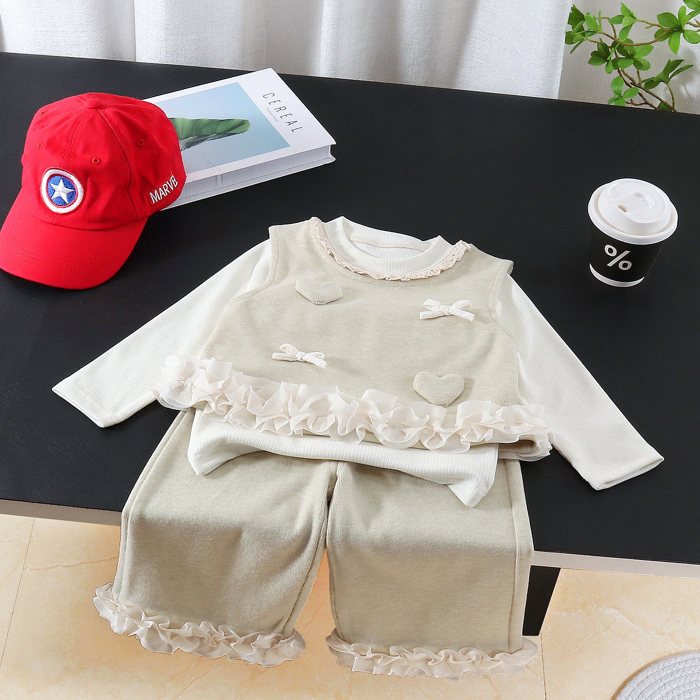 Female baby knitted vest long sleeved three piece set - SkyeDragon Gifts