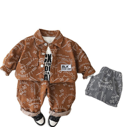 Jacquard denim long sleeved three piece set for babies - SkyeDragon Gifts