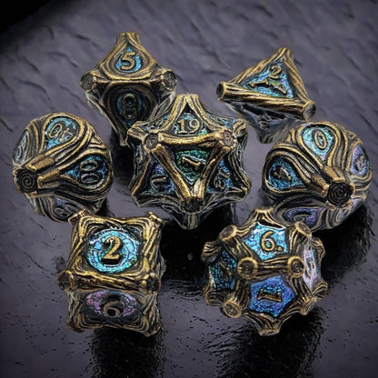 Solid Metal and Wood DND Dice TRPG Cthulhu Set Polyhedral Dungeons &amp; Dragons COC Tabletop Role-Playing Game - SkyeDragon Gifts