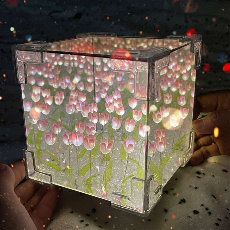 Magic Cube Tulip Night Light Creative DIY Three-Dimensional Flower Sea Material Package Gift for Girlfriend Couple Girlfriend Gi - SkyeDragon Gifts
