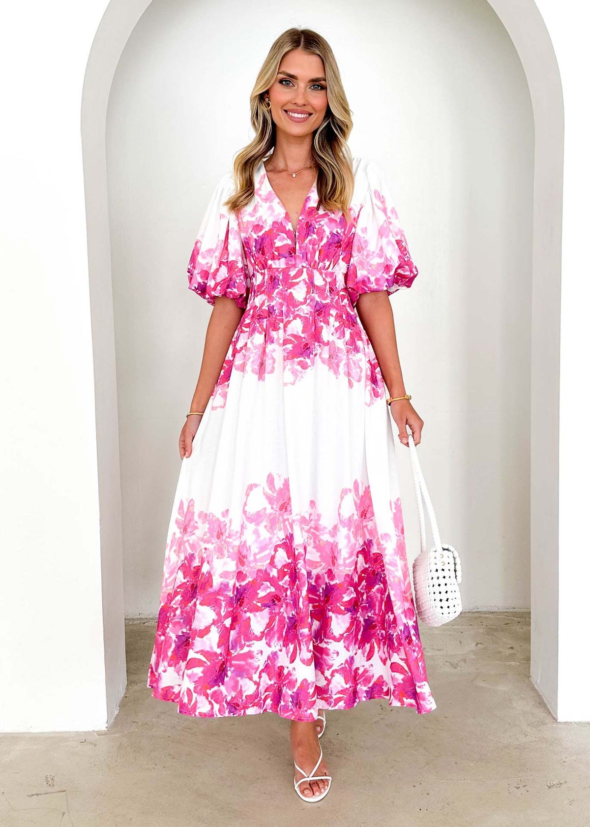 Strap print fairy style medium long style dress with a large swing for women