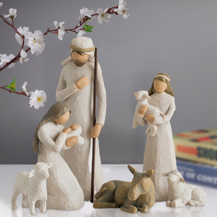 Manger Group Ornament Religious Nativity Six-Piece Ornament Resin Crafts