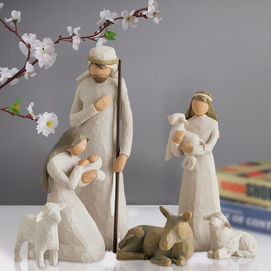 Manger Group Ornament Religious Nativity Six-Piece Ornament Resin Crafts