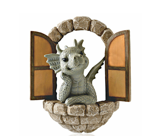 Little Dragon Ornament On The Cute Balcony Dinosaur Door Open Garden Ornament Resin Handicraft Ornament Statue - SkyeDragon Gifts