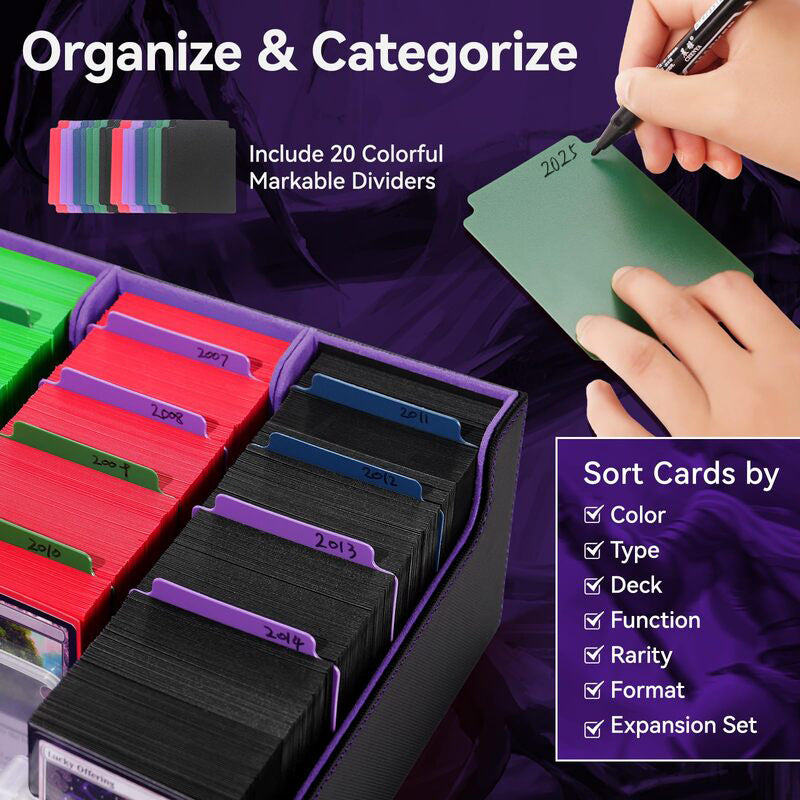 3800+ Capacity Card Storage Box. Includes 20 Dividers, 5 Supporters, Leather Magnetic Closure. Great for YuGiOh & MTG Cards. - SkyeDragon Gifts