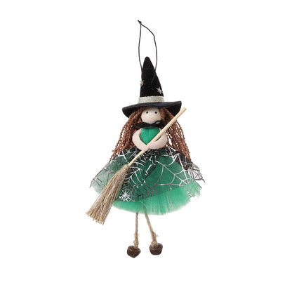 Halloween Mesh Broom Witch Girl Angel Decoration Hanging Bell Doll Christmas Tree Ornament - SkyeDragon Gifts