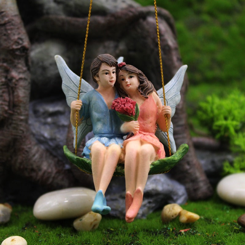 Micro landscape couple flower fairy garden resin pendant