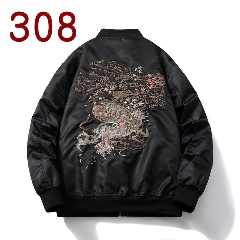 Retro Dragon Embroidery Jacket Men's MA-1 Flight Suit Baseball Jacket BF Style Outerwear Women - SkyeDragon Gifts