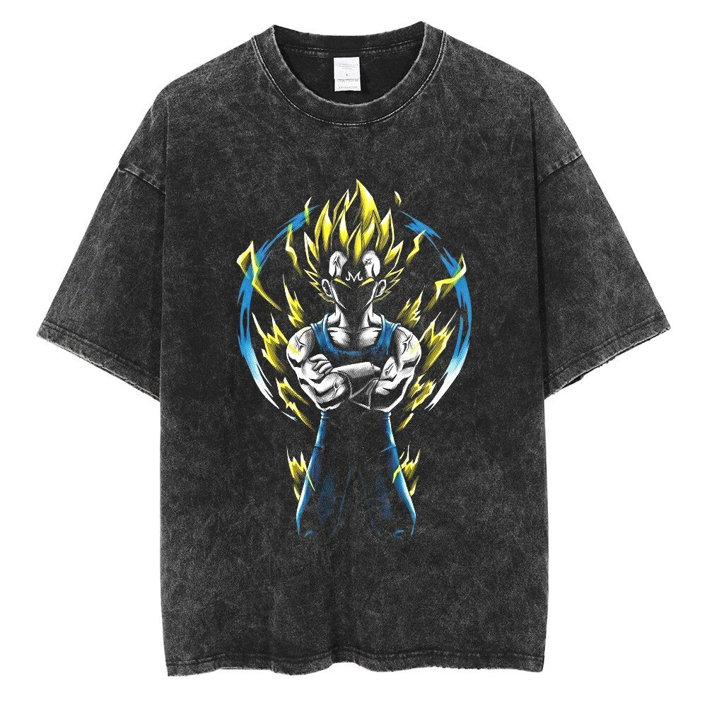 Water washed retro T-shirt street hip-hop anime dragon bead cartoon print graphic casual cotton summer short  sleeved - SkyeDragon Gifts