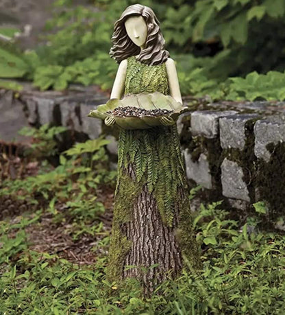Outdoor Garden Landscape Scene Set Crafts Angel Girl Bird Feeder Resin Ornament