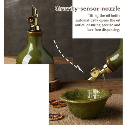 European Retro Green Ceramic Olive Oil Bottle with Stainless Steel Spout – Vintage Kitchen Storage & Seasoning Dispenser - SkyeDragon Gifts