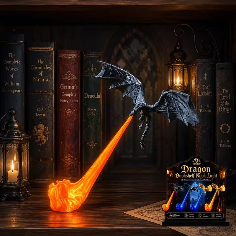 3D Flying Dragon LED Bookend Light Fantasy Bookshelf Decor Gift