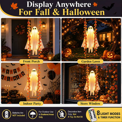 LED Halloween Hanging Ghost Decoration With Remote Control And 8 Lighting Modes