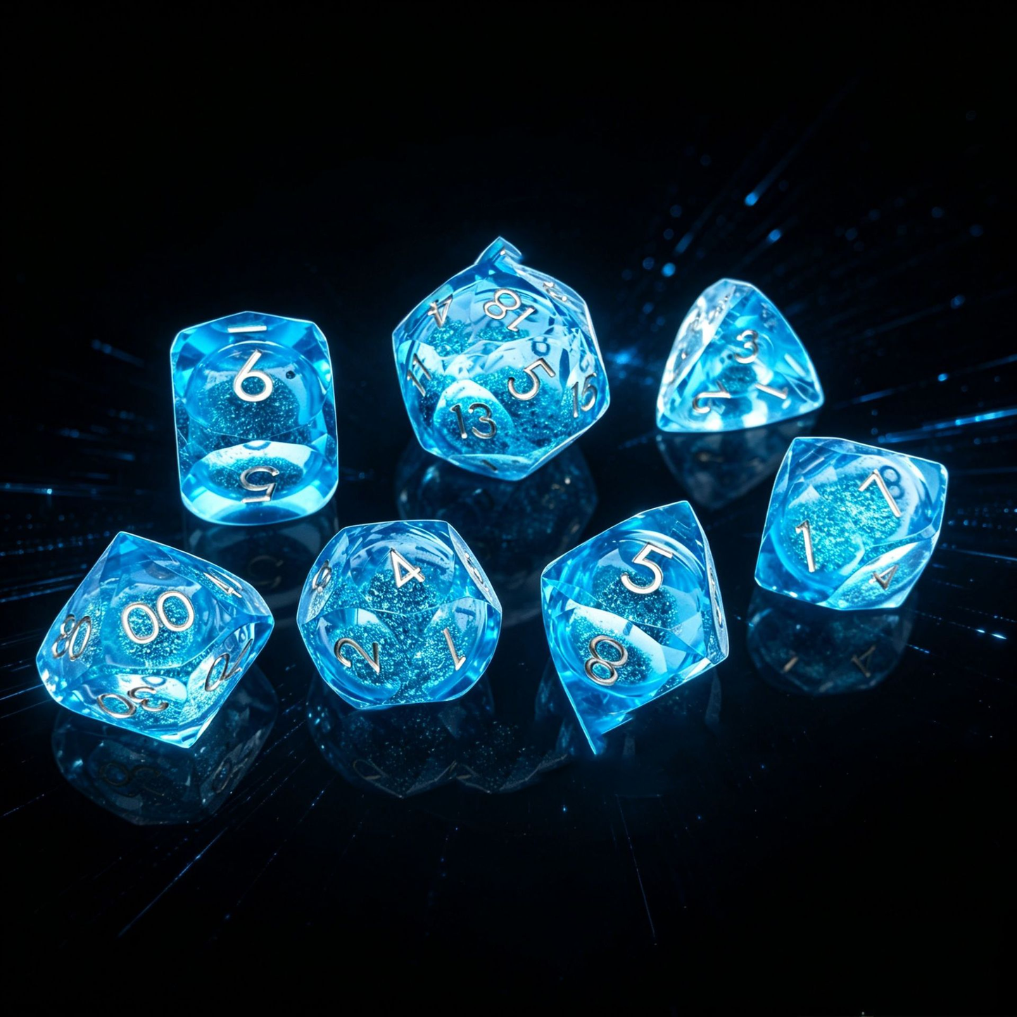 Polygon Dice Set Gemstone Appearance Liquid Resin DND Dungeons &amp; Dragons COC TTRPG D6 - SkyeDragon Gifts