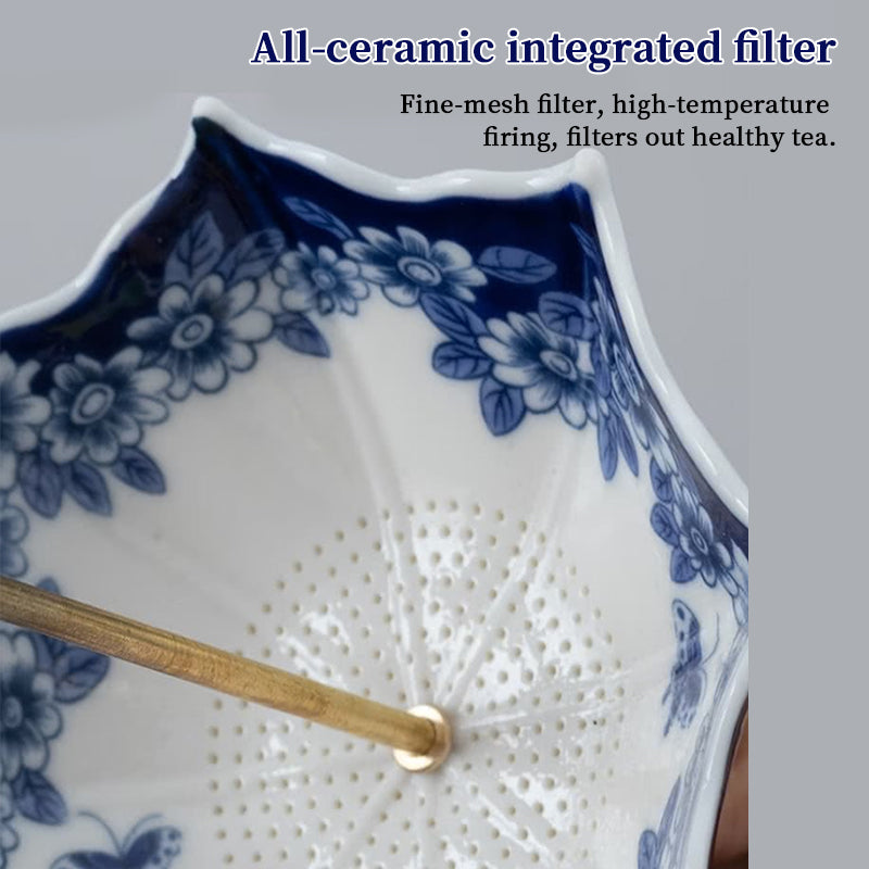 Blue & White Porcelain Umbrella Tea Strainer with Tassel – Chinese Style Ceramic Tea Filter - SkyeDragon Gifts