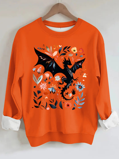 Long sleeved round neck dragon pattern and floral design