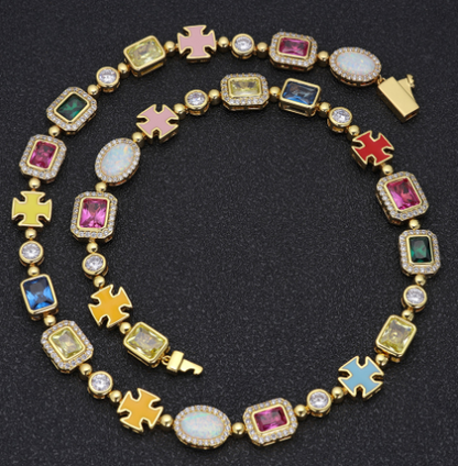 Gold-Plated Hip-Hop Gemstone Necklace - SkyeDragon Gifts