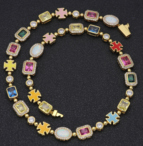 Gold-Plated Hip-Hop Gemstone Necklace - SkyeDragon Gifts