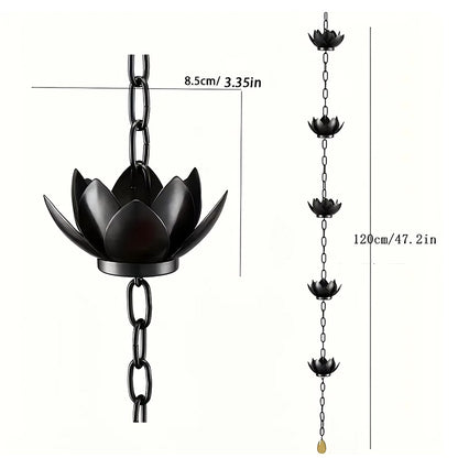 Metal Lotus Rain Chain for Gutters, 8.5ft Decorative Downspout Extension, Garden Outdoor Water Feature, Rust Resistant - SkyeDragon Gifts