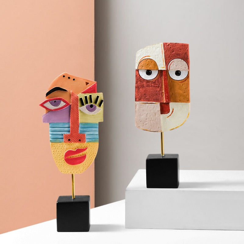 Abstract Face Resin Sculpture for Wine Cabinet Living Room Decor