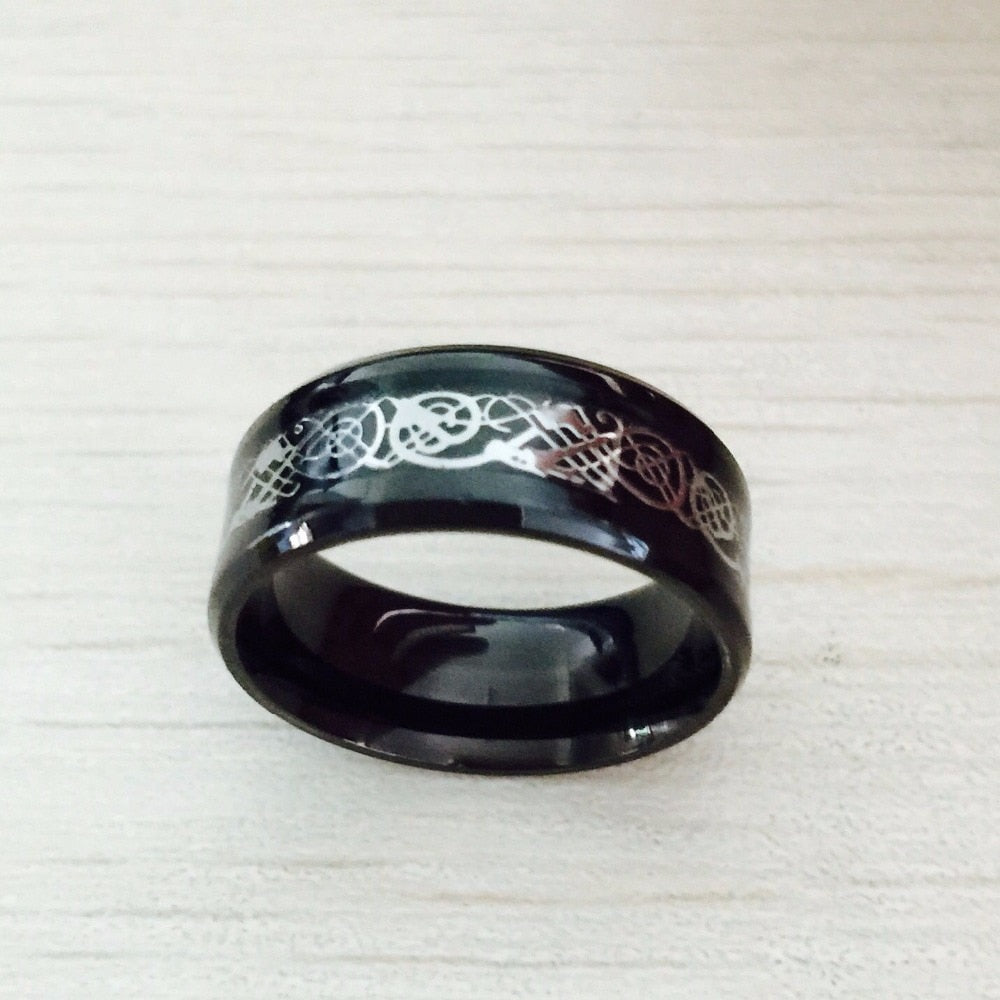 Black 316L Stainless steel Ring for Wedding Band blue Carbon Fiber Ring des Nibelungen Dragon rings for men - SkyeDragon Gifts