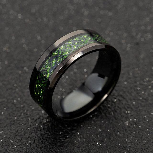 Men's 8mm Red Carbon Fiber Black Celtic Dragon Tungsten Carbide Ring Men Comfort Fit Wedding Rings - SkyeDragon Gifts