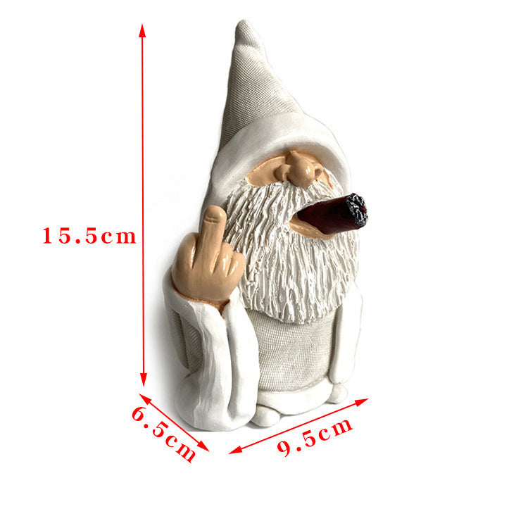 Garden Gnome Dwarf Ornaments Resin Crafts White Robe Smoking Vertical Middle Finger Garden Landscape Decoration