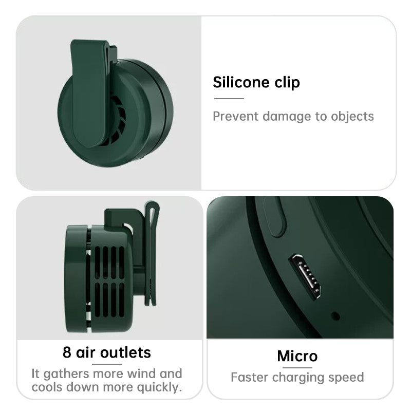 Outdoor Clip-On Fan for Camping & Fishing – Portable Bladeless Neck Fan, USB Rechargeable Belt Fan for Hiking & Travel - SkyeDragon Gifts