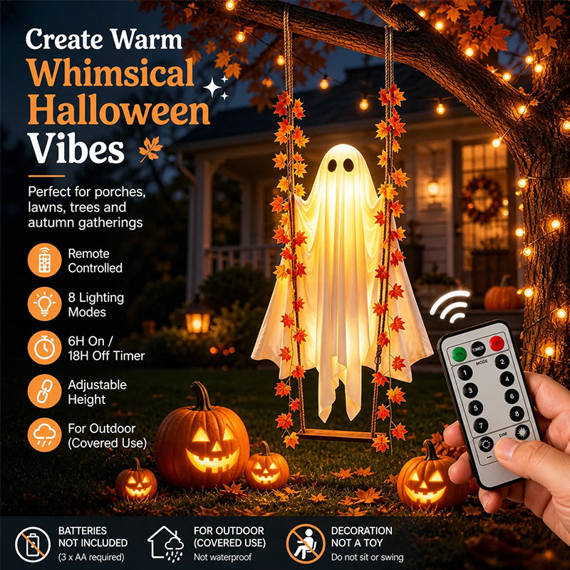 LED Halloween Hanging Ghost Decoration With Remote Control And 8 Lighting Modes