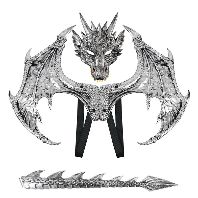 Halloween Children's Dragon Costume Set with Wings and Tail, 3-Piece Cosplay Outfit Props
