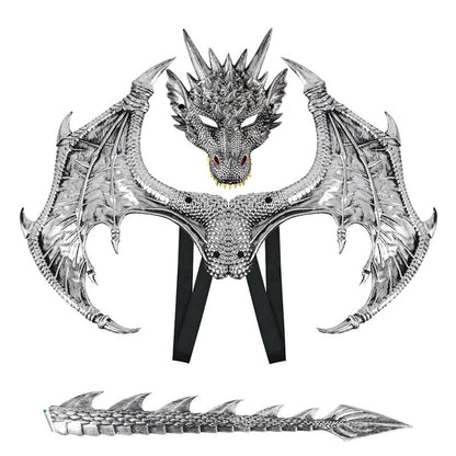 Halloween Children's Dragon Costume Set with Wings and Tail, 3-Piece Cosplay Outfit Props
