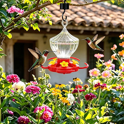 8 Oz Glass Hummingbird Feeder with Ant Moat and Bee Guards for Gardens
