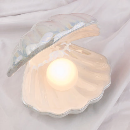 Mermaid Shell Pearl Night Light – Ceramic Bedside Lamp - SkyeDragon Gifts