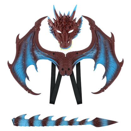 Halloween Children's Dragon Costume Set with Wings and Tail, 3-Piece Cosplay Outfit Props