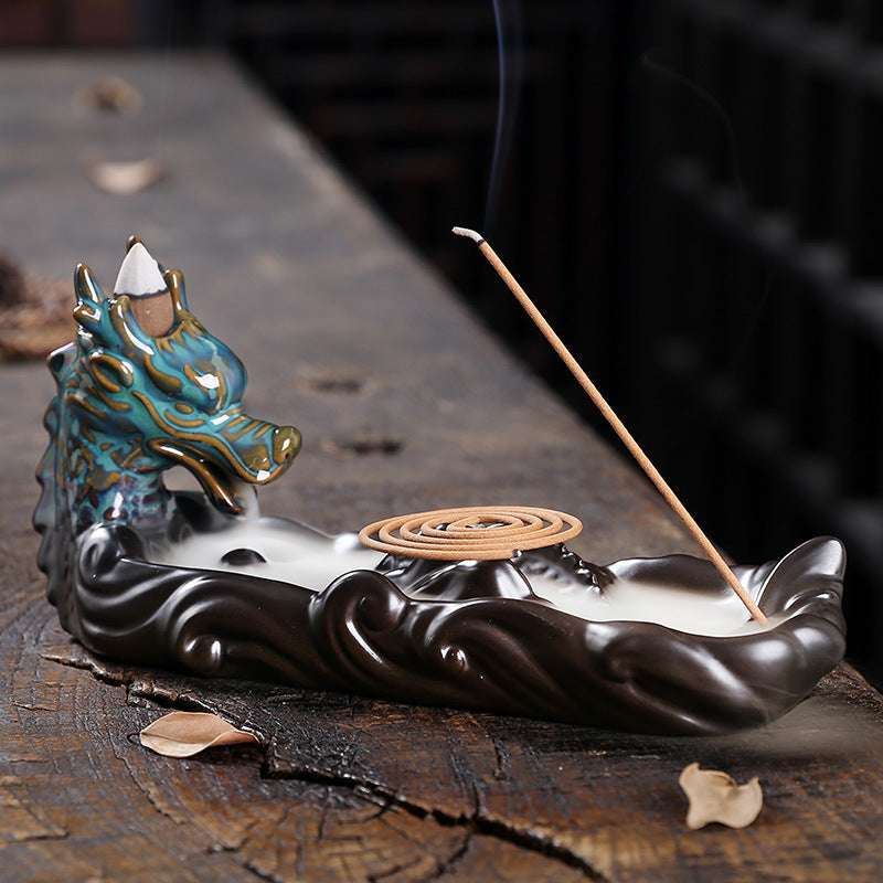 Ceramic Smoke Backflow Aromatherapy Furnace Home Decoration Creative Line Incense Incense Holder Backflow Chinese Dragon Incense Burner - SkyeDragon Gifts