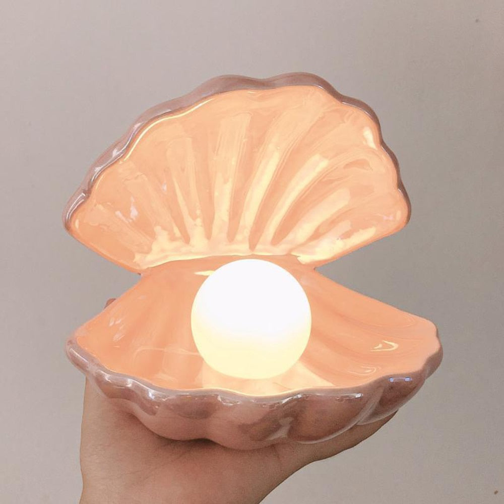 Mermaid Shell Pearl Night Light – Ceramic Bedside Lamp - SkyeDragon Gifts