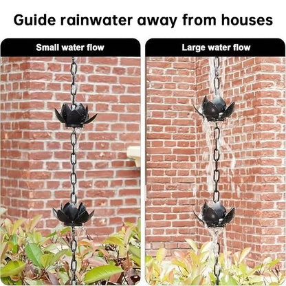 Metal Lotus Rain Chain for Gutters, 8.5ft Decorative Downspout Extension, Garden Outdoor Water Feature, Rust Resistant - SkyeDragon Gifts