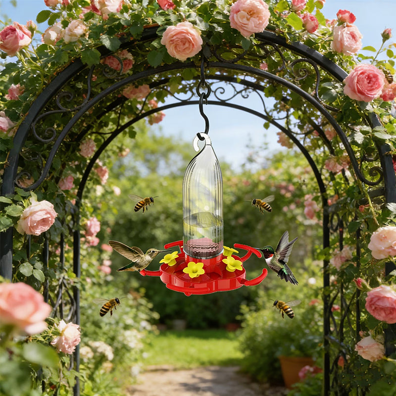 8 Oz Glass Hummingbird Feeder with Ant Moat and Bee Guards for Gardens