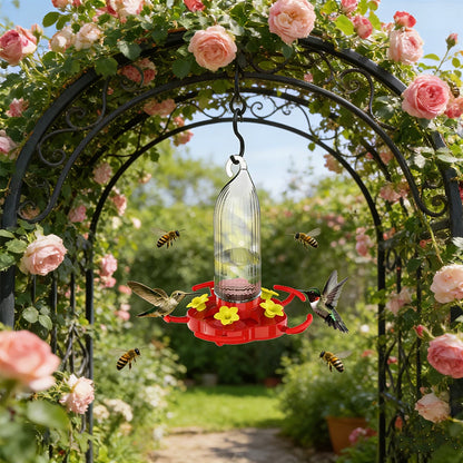 8 Oz Glass Hummingbird Feeder with Ant Moat and Bee Guards for Gardens
