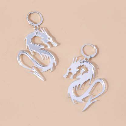 Chinese Style Metal Arcylic Dragon Earrings Punk Cool Gold Silver Color Mirror Surface Animal Drop Earrings for Women Jewelry - SkyeDragon Gifts