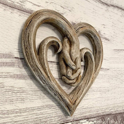 Handshake Engraved Wooden Wall Decor Rustic Home Craft 30 Cm Square
