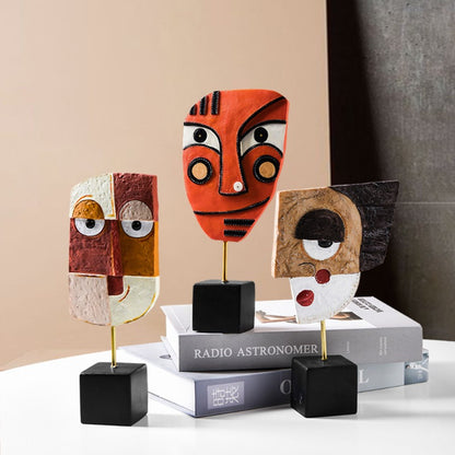 Abstract Face Resin Sculpture for Wine Cabinet Living Room Decor