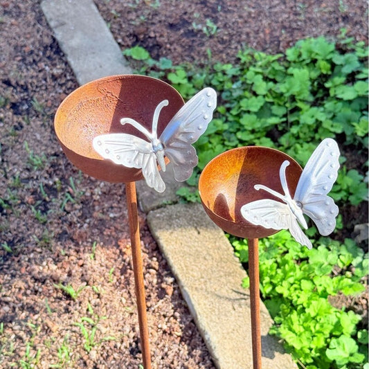 Vintage Iron Bird Bath - Rustic Garden Stake Water Bowl & Outdoor Decor - SkyeDragon Gifts